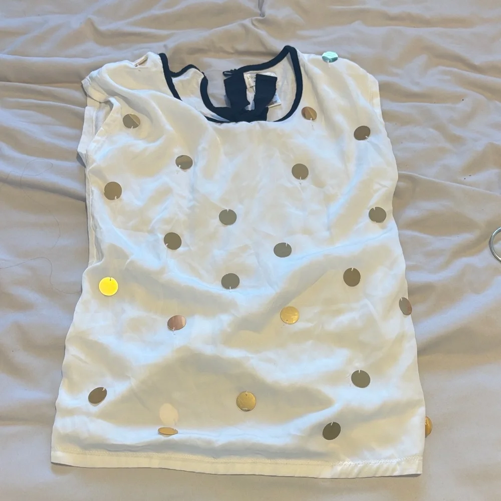 Girls White  Top with Gold Polka Dots